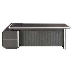2200 mm Dark Oak Executive Office Desk with Matching Fixed Credenza, modern office furniture with a dark oak finish and sleek design.