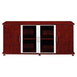Grand Server Unit FOF-SVU-S007, wooden server cabinet with glass doors and metal handles, suitable for data and computer equipment storage.