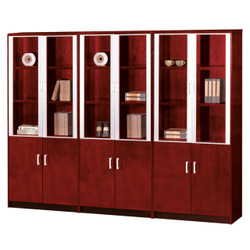 Windsor Combined Wall Unit FOF-WAU-S017-3, wooden wall storage cabinet with glass doors and multiple shelves for books and decorative items.