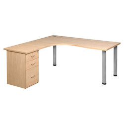 Pulse Office Cluster Desk with Three Drawer Desk High Pedestal, ergonomic office desk with a light wood finish, three drawers on the side, and metal legs for office workspace.