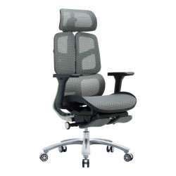 The Black Mesh with Aluminium Frame High-back Office Chair Features a Mesh Back, Adjustable Headrest, 4D Armrests, and an Aluminium Base.