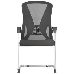 C4014B Black Mesh Visitor Office Chair by 67, Featuring a Black Mesh Back with Chrome Frame, Ideal for Educational Institution Seating, Showcasing a Ventilated Design for Comfort and Support with a Sturdy Metal Base and Armrests.