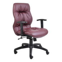 Jasmin Medium-back Office Chair COF-MCH-JC5, ergonomic office chair with padded leatherette upholstery in maroon color, adjustable armrests, and black five-star wheeled base for office use.