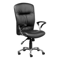 Zelda High-back Office Chair COF-HCH-ZC6, black leather executive office chair with padded armrests and adjustable height, on a five-star wheeled base. Zelda High-back Office Chair COF-HCH-ZC6, black leather executive office chair with padded armrests and adjustable height, on a five-star wheeled base.