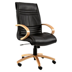 Pimento Wooden High-back Chair, black leather ergonomic office chair with wooden armrests and base on caster wheels. Pimento Wooden High-back Chair, black leather ergonomic office chair with wooden armrests and base on caster wheels.
