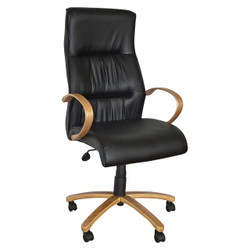 Salvador Wooden High-back Chair ergonomic black leather office chair with wooden armrests and base. Salvador Wooden High-back Chair ergonomic black leather office chair with wooden armrests and base.