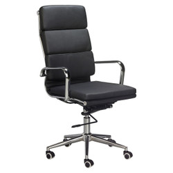 Classic Eames Cushion High-back Chair, black leather ergonomic office chair with high backrest, chrome armrests, and five-wheel base for office comfort and style. Classic Eames Cushion High-back Chair, black leather ergonomic office chair with high backrest, chrome armrests, and five-wheel base for office comfort and style.
