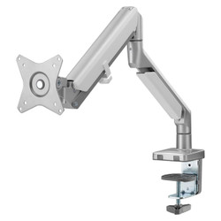 Single Monitor Clamp Bracket with Gas Spring Arm AL6001, adjustable monitor mount with a gas spring arm and clamp base for desk attachment.