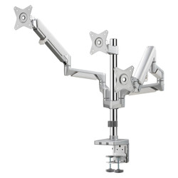 Triple Monitor Clamp Bracket with Gas Spring Arm AL6003, adjustable mounting bracket for three monitors with gas spring support and mounting clamps for desk installation.
