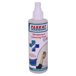 Cleaning Fluid Whiteboard 250 ml, white plastic spray bottle with label showing product details and branding.