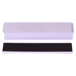 Magnetic Label Carriers (20*100mm - 10 Pack), product image showing ten white magnetic label carriers with black label insert for organizing items.