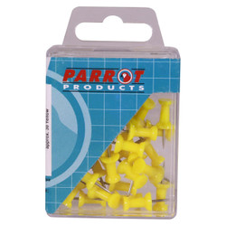 Push Pins (Boxed 30 - Yellow), a clear plastic box containing yellow thumbtacks or push pins for bulletin boards and notices.