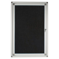 Hinged Pinning Display Case (900*600mm - Black), sleek black display case with hinged door and silver frame for showcasing items.