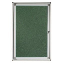 Hinged Pinning Display Case, green-colored 900x600mm magnetic notice board with aluminum frame and lockable door.
