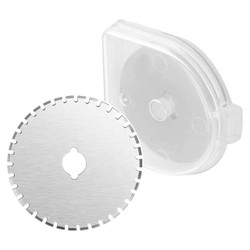 Craft Knife Rotary Blades 28mm Perforate CK1112, a set of precision circular blades with perforated edges and a protective transparent case.