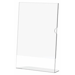 Acrylic Menu Holder - Single Sided - A4 Portrait - Box 5 DP0104P-Z, transparent acrylic menu display stand for holding A4 portrait menus or signs.