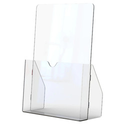 Product Menu Holder Acrylic Table Brochure Holder A4 - Box 5 DP0504-Z, clear acrylic table brochure holder with a large display area for menus or flyers and a secure front pocket for holding brochures or promotional material.