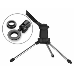 Product Desktop USB Microphone Additional Tripod (IS1003) IS1003T, image showing a black desktop microphone mounted on a compact tripod with adjustable legs.