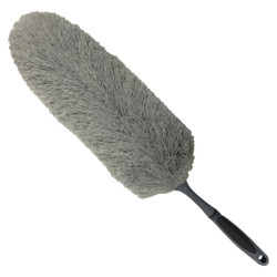 Micro Fibre Feather Duster JA0602, a soft grey microfiber dusting tool with a black ergonomic handle for effective cleaning.