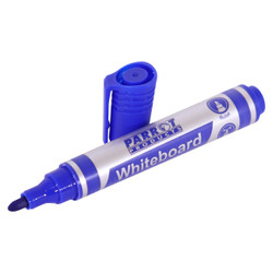 Whiteboard Marker (Bullet Tip - Carded - Blue) PW0101D, blue marker with a bullet tip and attached cap.