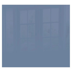 Pigeon Blue Splashback, 598 X 650 X 6mm, SB6065DD, front view of smooth blue glass splashback with subtle reflection of window grid pattern.