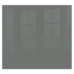 Mouse Grey Hob Splashback, 598 X 650 X 6mm, modern grey glass kitchen splashback with reflective surface and window reflections.