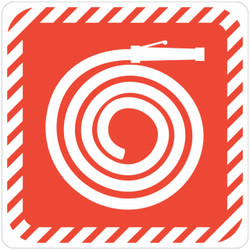Fire Hose Reel Symbolic Sign With Red, Printed on White ACP, 150 x 150mm, SN4102