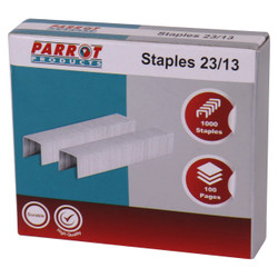 Staples (Staple Size: 23/13 - Box of 1000 - 100 Pages) SS023/13, image of a box of white staples for binding paper.