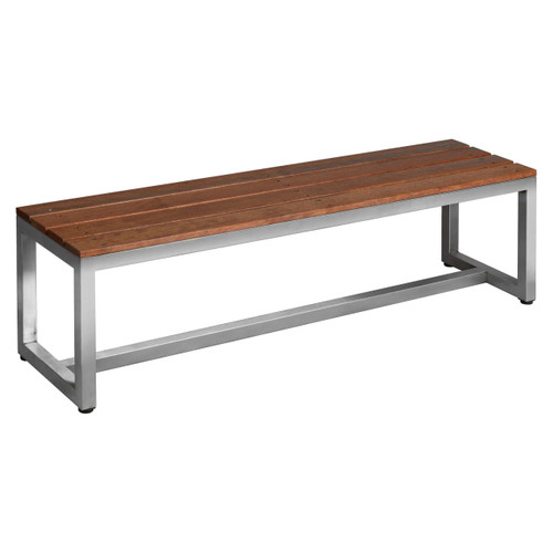 Bench with Stainless Steel Frame: Wooden Decking Seat | Steel Furniture | Office Stock