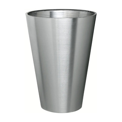 Round Tapered Cone Planter 40cm, stainless steel metallic finish cone-shaped planter for outdoor or indoor plant display. Round Tapered Cone Planter 40cm, stainless steel metallic finish cone-shaped planter for outdoor or indoor plant display.