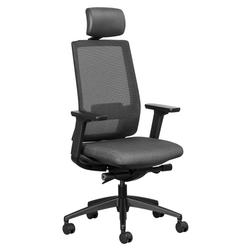 Mira Mesh High-back Office Chair KAR-HCH-ERG-MIR, ergonomic office chair with mesh backrest, adjustable headrest, padded seat, adjustable armrests, and five caster wheels for mobility. Mira Mesh High-back Office Chair KAR-HCH-ERG-MIR, ergonomic office chair with mesh backrest, adjustable headrest, padded seat, adjustable armrests, and five caster wheels for mobility.