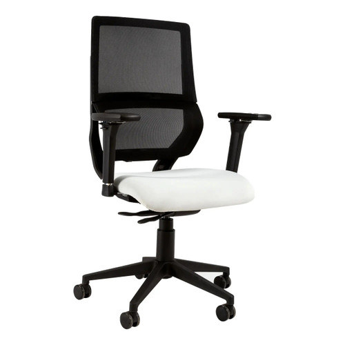 Wave Mesh Medium-back Office Chair SAC-MB-WA, ergonomic office chair with black mesh backrest, white cushioned seat, adjustable armrests, and a five-star base with casters for mobility.