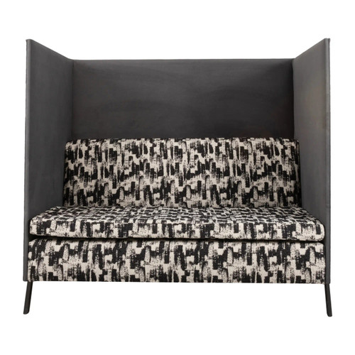 Chit Chat Straight Sofa FUC-RF-CCS, modern high-back sofa with black-and-white patterned fabric upholstery and gray side panels. Chit Chat Straight Sofa FUC-RF-CCS, modern high-back sofa with black-and-white patterned fabric upholstery and gray side panels.