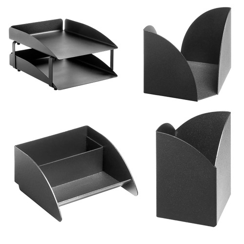 Modern Steel Two-tier Desk Set: Letter Tray, Paper Cube Holder, Pencil Cup & Business Card Holder | Office Accessories | Office Stock Modern Steel Two-tier Desk Set: Letter Tray, Paper Cube Holder, Pencil Cup & Business Card Holder | Office Accessories | Office Stock