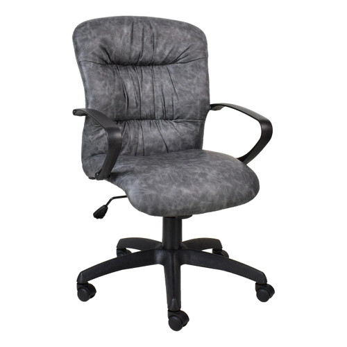 Ruched Tuscan Medium Back Office Chair COF-MCH-RTC5, a gray leather executive office chair with a medium back, padded armrests, and a five-star wheeled base for mobility.
