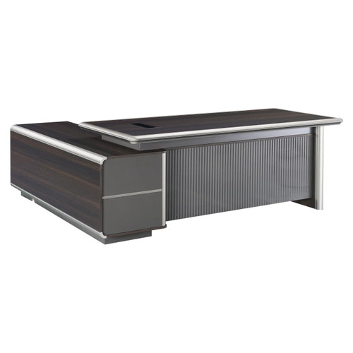 2200 mm Dark Oak Executive Office Desk & Matching Fixed Credenza