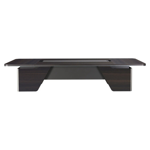 Product 3600 mm Rectangular Boardroom Table Fof RBT-M507, Sleek Modern Conference Table with a Dark Wood Finish and Steel Accents, Designed for Professional Boardrooms.