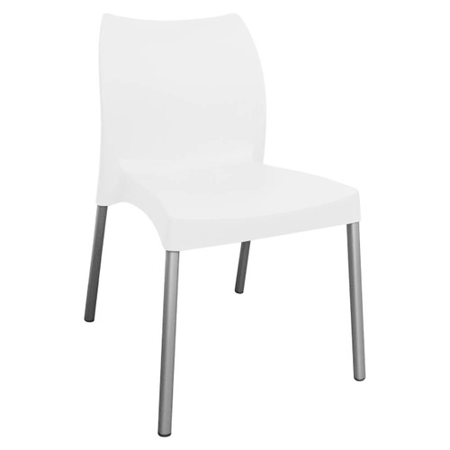 Star Side Restaurant Chair, white cushioned seat and backrest with four metallic legs.