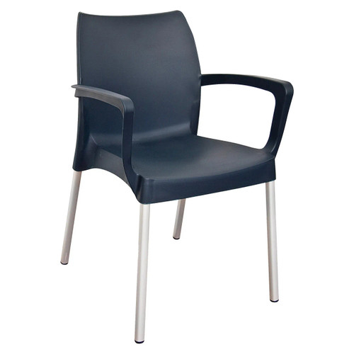 Star Arm Restaurant Chair | CEC-C-STAR/AC/SR, black plastic seat and backrest with armrests, metal legs.