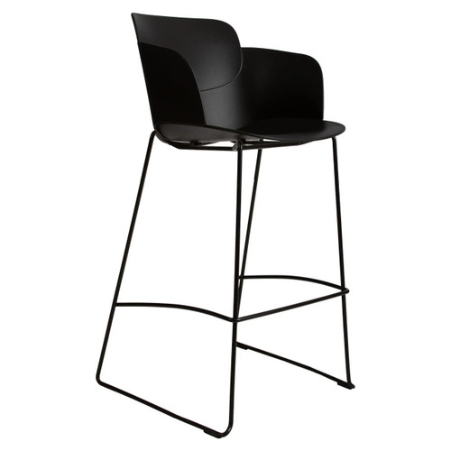 Lotus Bar Stool, contemporary black bar stool with a sleek design and metal frame for modern interiors.