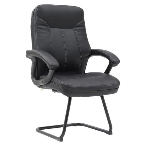 Stud Visitor Office Chair, black leather upholstered office chair with padded armrests and a sturdy metal frame for comfortable seating in professional settings. Stud Visitor Office Chair, black leather upholstered office chair with padded armrests and a sturdy metal frame for comfortable seating in professional settings.