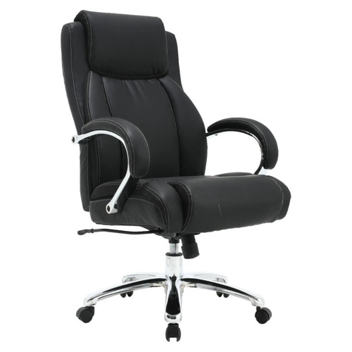 Big and Tall 500LBS High-back Office Chair, black ergonomic desk chair with padded armrests, adjustable height, and chrome base with caster wheels.
