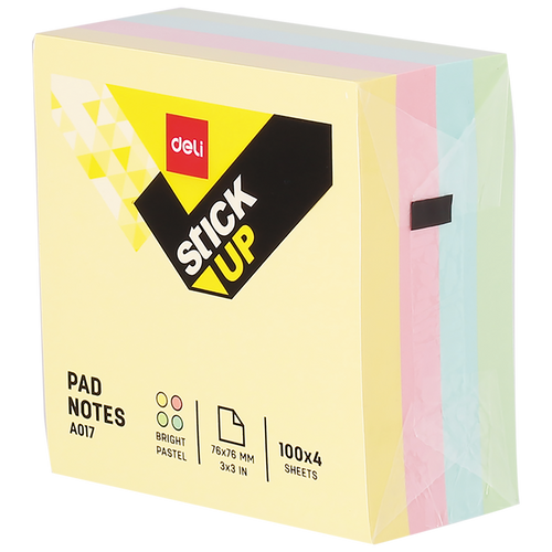STICKY NOTES 76x76mm 100 SHEETS PINK,BLUE,YELLOW,GREEN PASTEL - EA01703