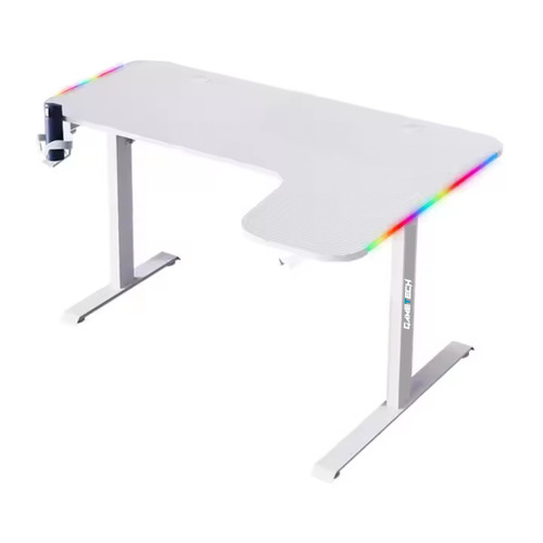 White l Shape Gaming Desk, RGB Lighting Gaming Table with USB, Cup Holder