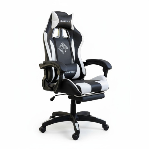 Reclining Ergonomic Gaming Chair with Adjustable Footrest & Lumbar Support - Black & White Reclining Ergonomic Gaming Chair with Adjustable Footrest & Lumbar Support - Black & White