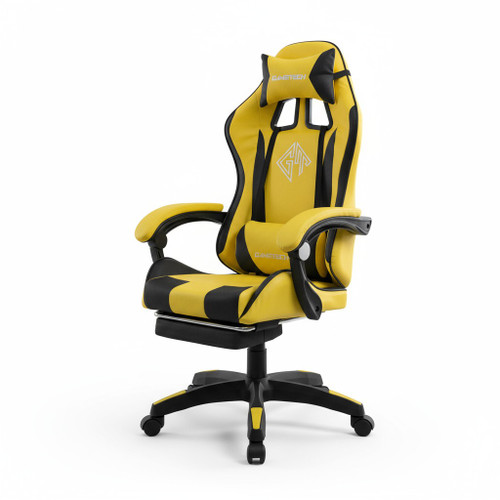 Reclining Ergonomic Gaming Chair with Adjustable Footrest & Lumbar Support - Black & Yellow Reclining Ergonomic Gaming Chair with Adjustable Footrest & Lumbar Support - Black & Yellow