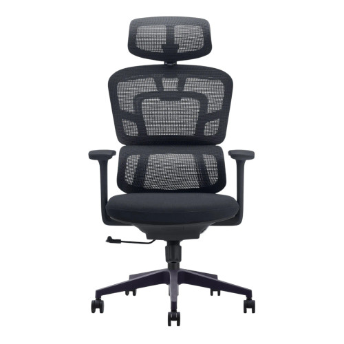 The Black Mesh with Chrome Frame High-Back Office Chair features a black mesh back, adjustable headrest, padded seat, and chrome base with nylon castors.