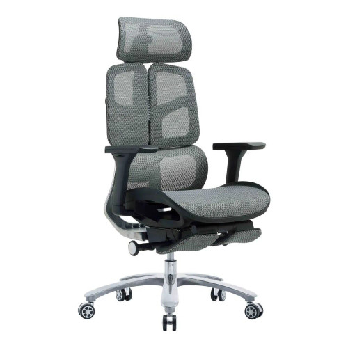 The Black Mesh with Aluminium Frame High-Back Office Chair features a mesh back, adjustable headrest, 4D armrests, and an aluminium base.