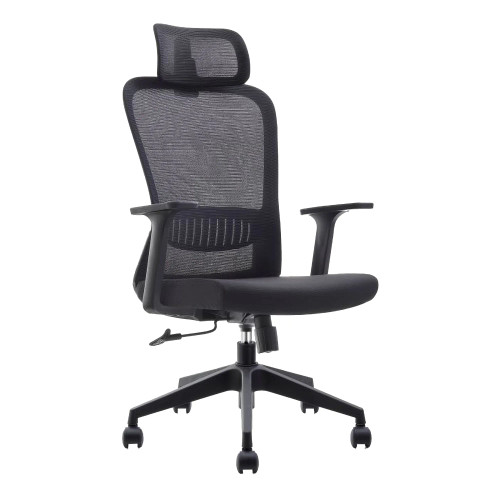 Black Ergonomic Work Chair with Mesh Back and Black Nylon Frame, High-back Design and Adjustable Features, from Brand 67, in a Sleek and Modern Style, on Five-Star Base with Wheels.