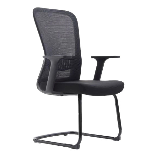 The Black Mesh with Steel Sleigh Frame Visitor Office Chair features a mesh back, padded seat, black steel sleigh frame, and nylon armrests.